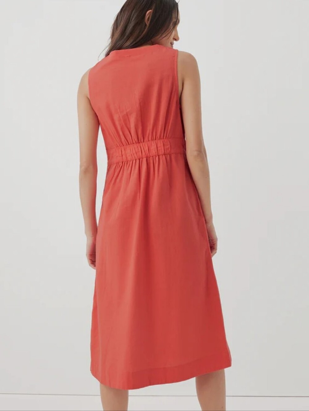 Pact Organic Cotton Linen Canopy Button Front Dress Coral Orange - Picture 11 of 17